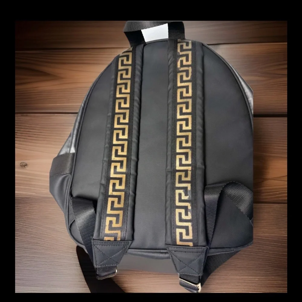 Versace Black Backpack with Gold-Zip Accent
